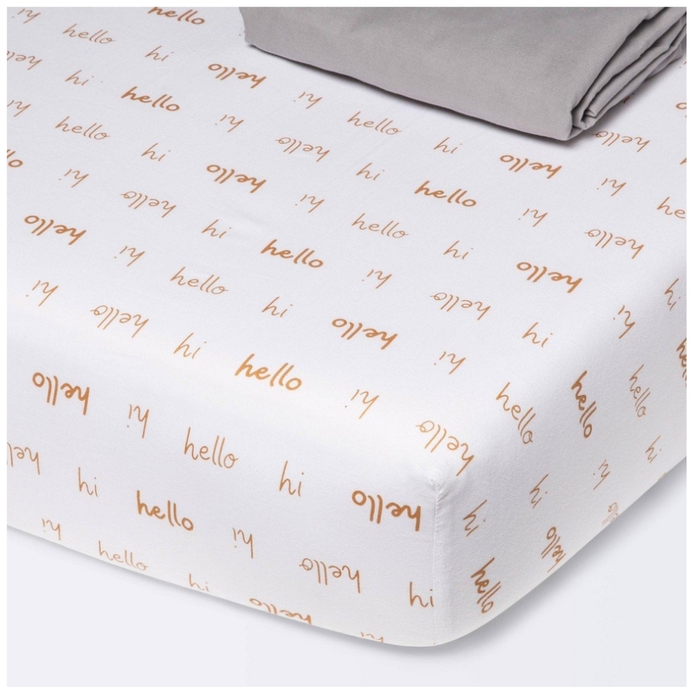 Cloud Island Fitted Crib Sheets 2pk - Hello   Script/Gray